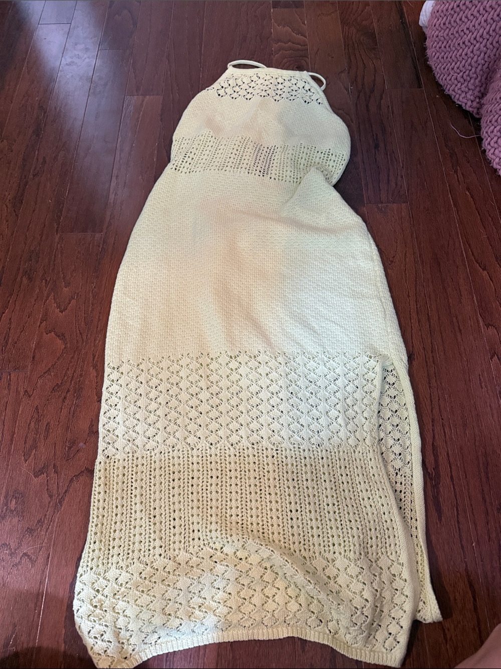 Lush Pale Yellow Crochet Midi Dress